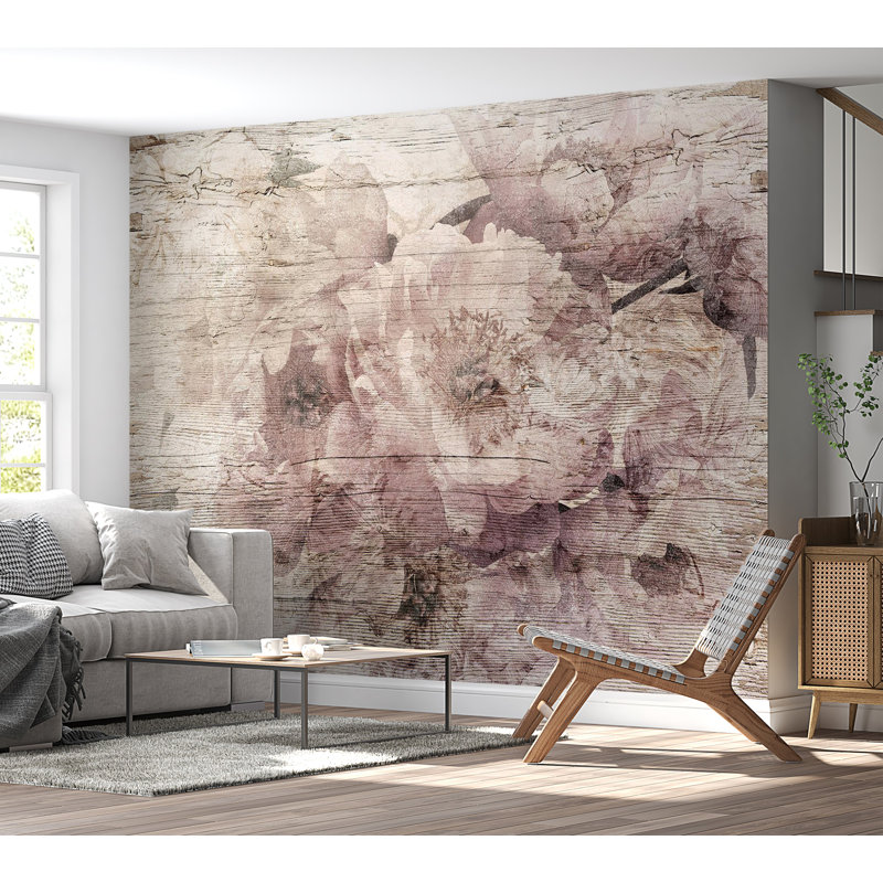 Murale florale pelez et collez - Fleurs sur planches, L 124 po x l 173 po