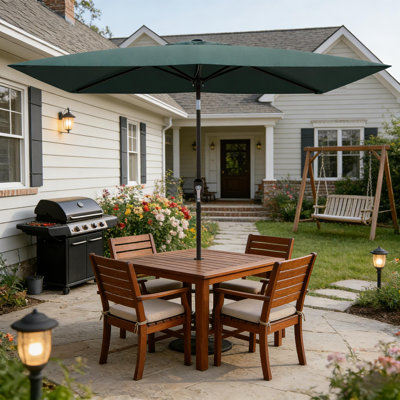 Parasol rectangulaire 10 'x 6,5' avec manivelle et bouton poussoir inclinable pour le jardin, la terrasse, la pelouse