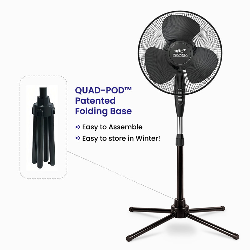 Ventilateur sur pied 16 po Proaira, Noir