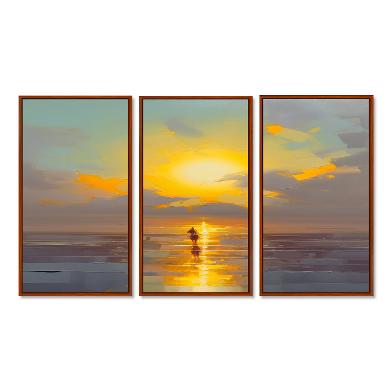 Shanell - Sunset Wall Art Set, 40" H x 60" W x 1" D, Brown Floater Framed