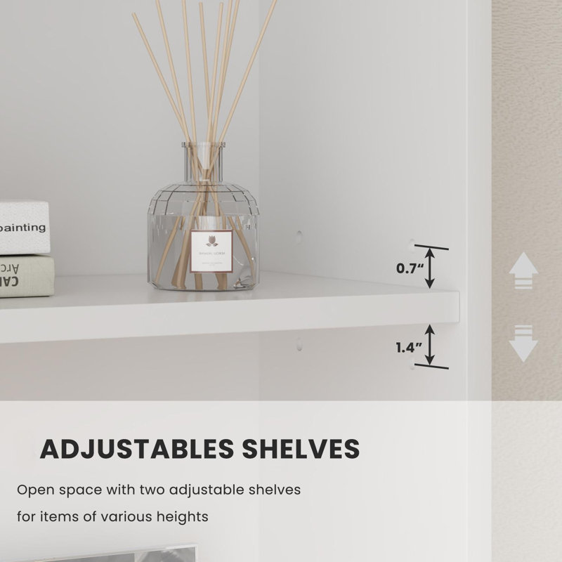 5-Tier Display Shelves, 71” H Bookshelf and Bookcase with Doors and Adjustable Shelves, White