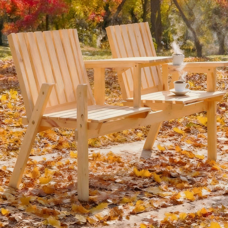 Outdoor Patio Bench, Garden Bench With Middle Table And Umbrella Hole
