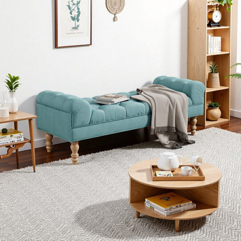 Banc rembourré capitonné bleu sarcelle Dusty, Bleu sarcelle vieilli