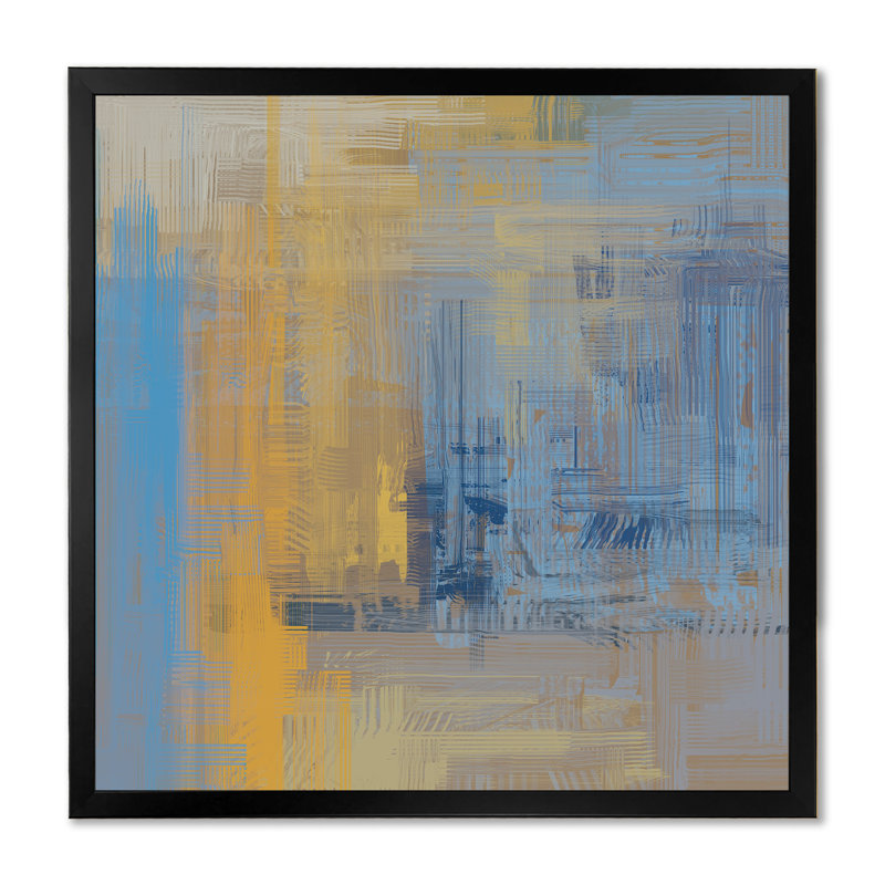 «Yellow and Blue Grunge Frozen Art», reproduction d'art sur toile encadrée, Cadre noir, H 16 po x l 16 po x P 1 po