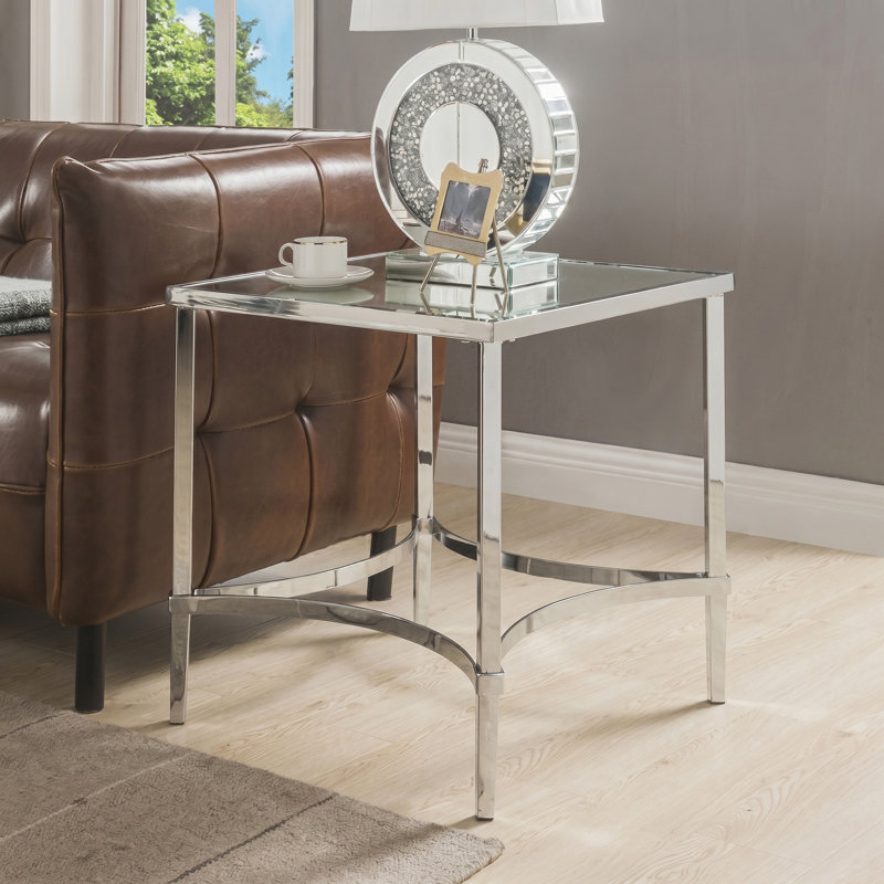 Table de bout de 22,4 po de largeur, chrome et miroir