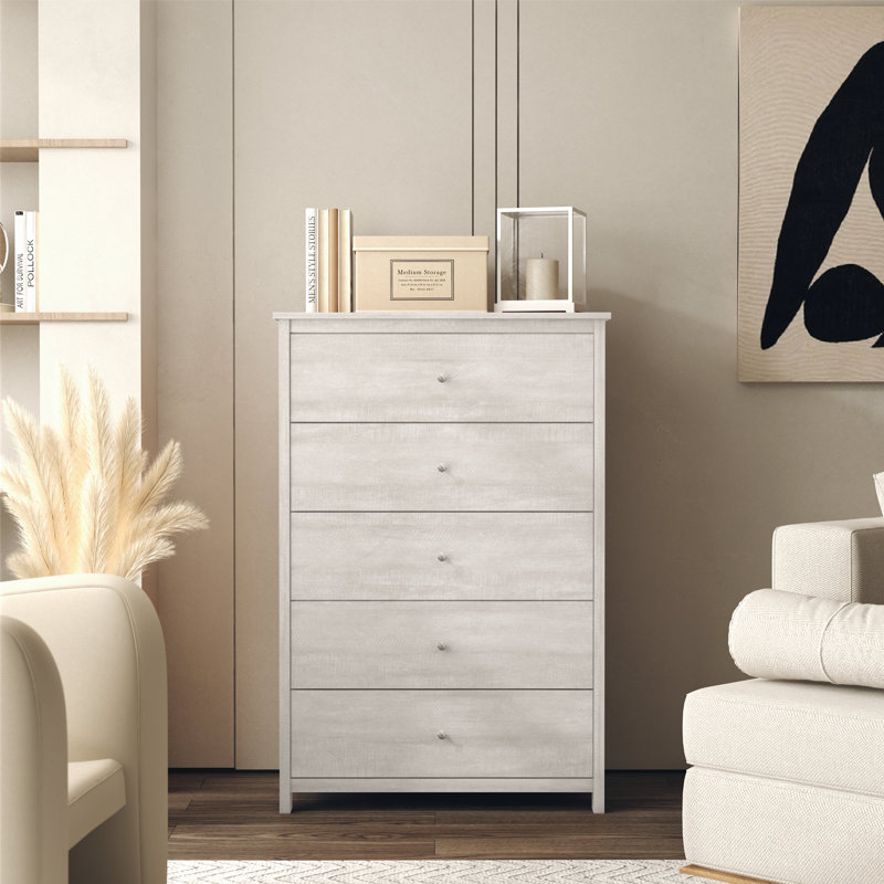 Isenbert 5 Drawer 31.5" W Chest, Dusty Gray Oak