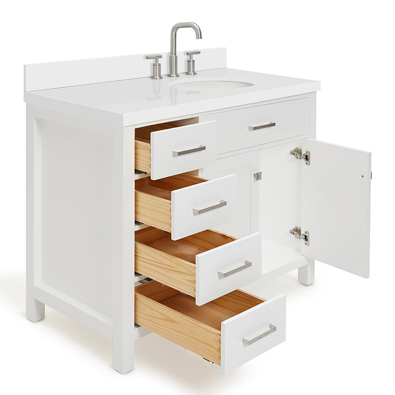 Macnair 42" Single Bathroom Vanity with White Quartz Top, White