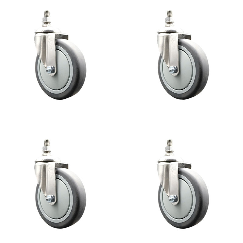 316SS Thermoplastic Rubber Wheel Swivel Threaded Stem Caster Set