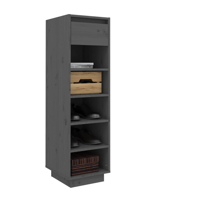 Union 5 Pair Solid Wood Shoe Storage Cabinet, Grey