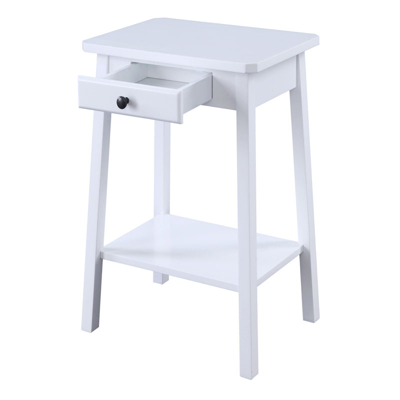 End Table with Storage,Romantic Classic Side Tabe, White