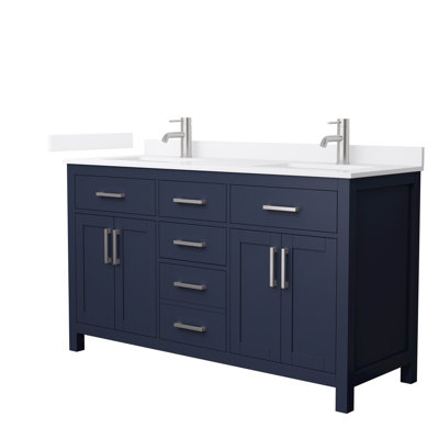 Meuble-lavabo double autoportant de 60 po avec plateau en quartz Beckett