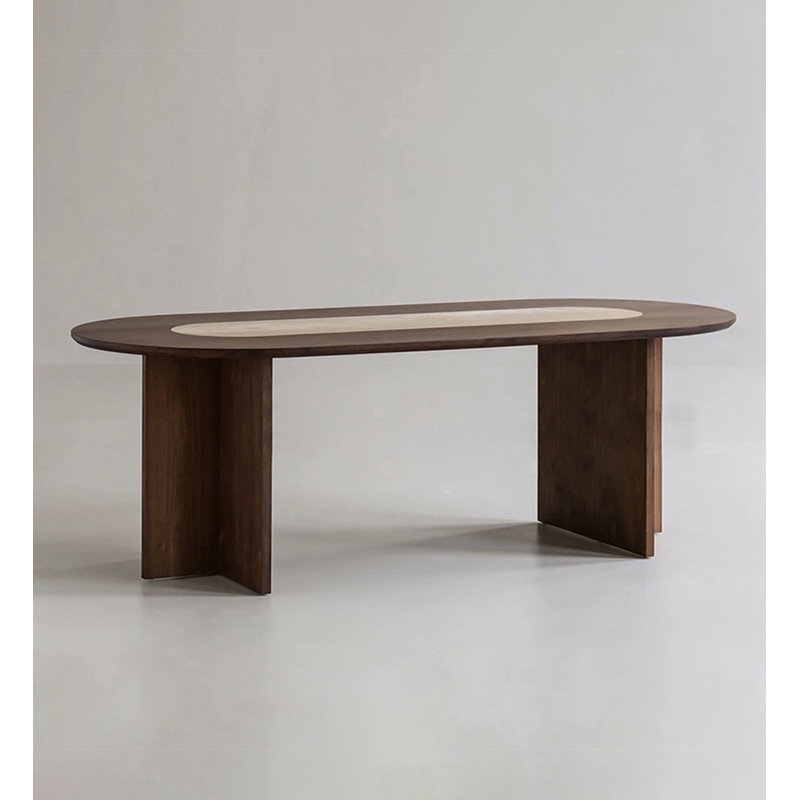 Table de salle à manger rectangulaire en bois massif brun et en pierre frittée, H 29,53 po x l 31,5 po x L 70,87 po