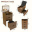 Meuble-lavabo 3 en 1 avec miroir éclairé et tabouret, coiffeuse à plateau rabattable, rangement compact pour la chambre à coucher, la salle de bain et le vestiaire (L 18,9 po, noyer)-1672497154