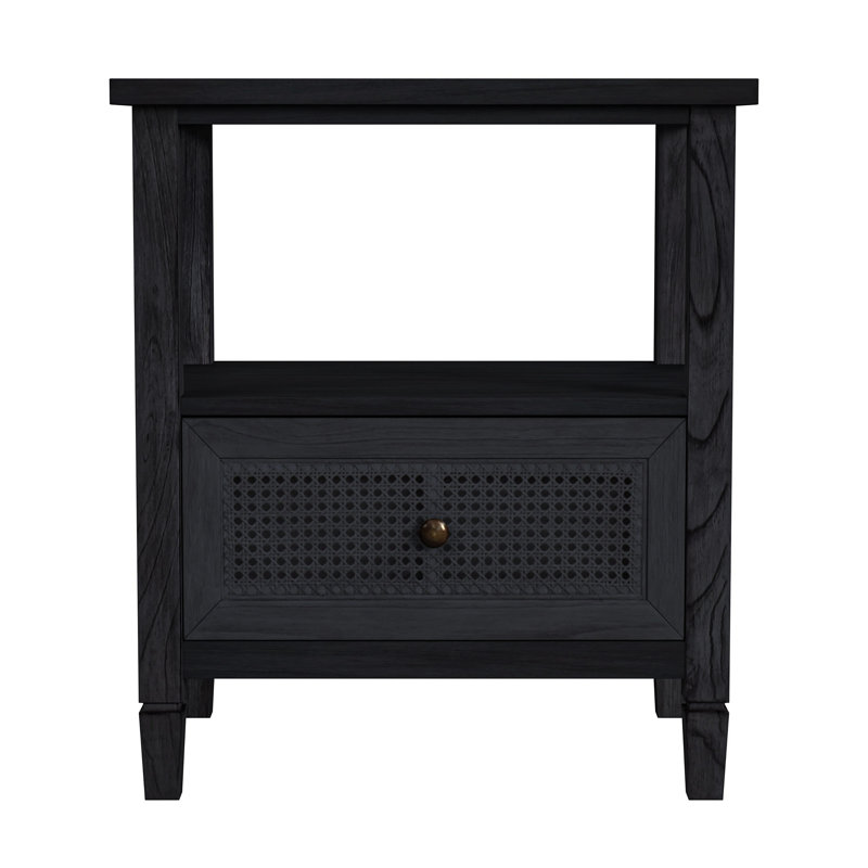 Flagstaff 1-Drawer Cane Nightstand, Washed Black