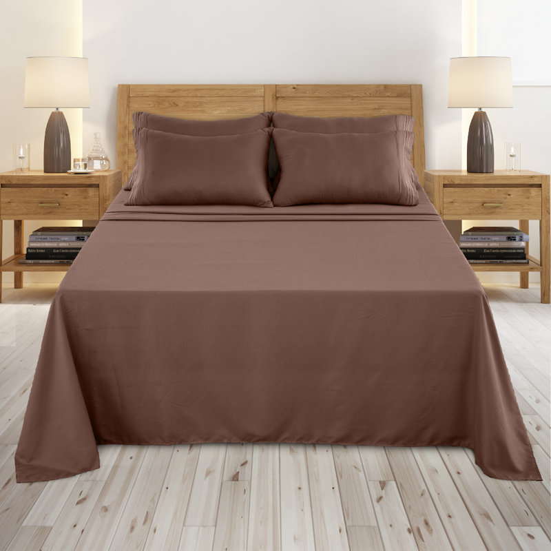 Ensemble de literie en microfibre 1800 Series, Ensemble de drap pour lit double avec deux taies d, Brun