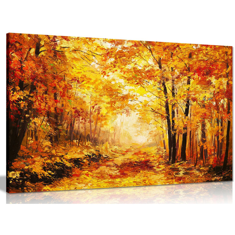 Autumn Forest Leaves - Wrapped Canvas Painting, 41cm H x 61cm W