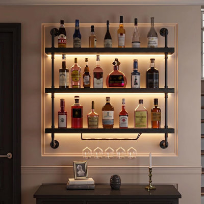 Wall Mounted Wine Rack with LED Lights, 23.6" W by 17 Stories