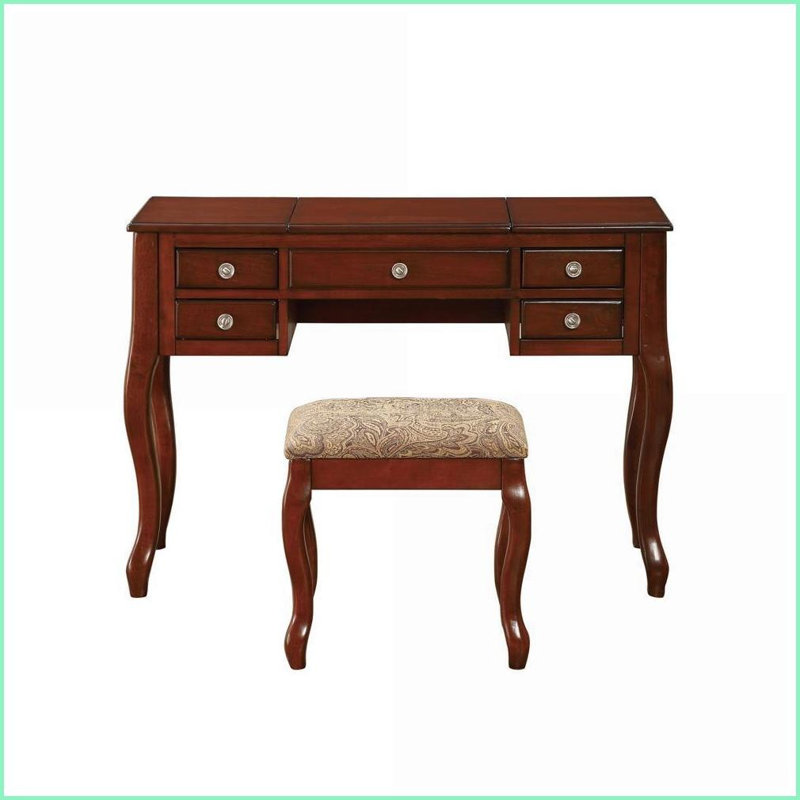 Ensemble de coiffeuse classique avec tabouret - miroir rabattable Rangement | Noir | Bois d'hévéa