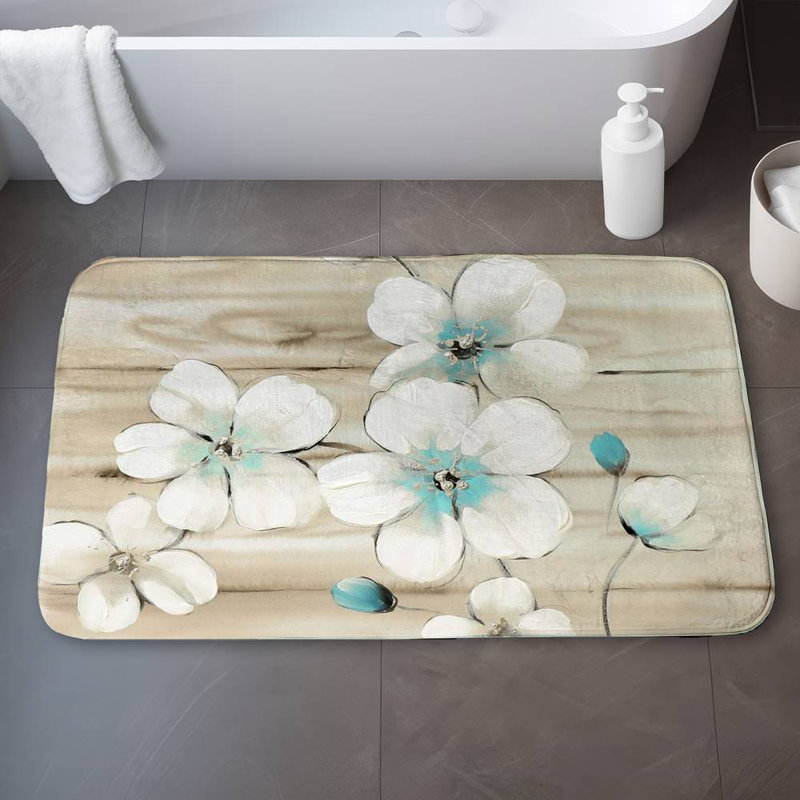 Cherry blossom in white Bath Mat with Non-Slip Backing - Quick Dry Memory Foam Bathroom Rug - Absorbent - Modern Plush Spa-Style - Machine Washable