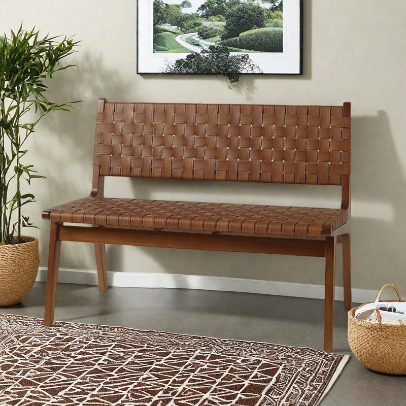 Modern Solid Wood Bench, Brown