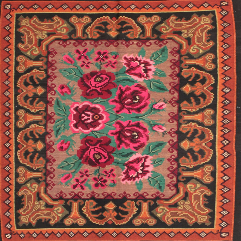 Tapis orange/rouge/brun traditionnel Alethia, Rond 6 pi