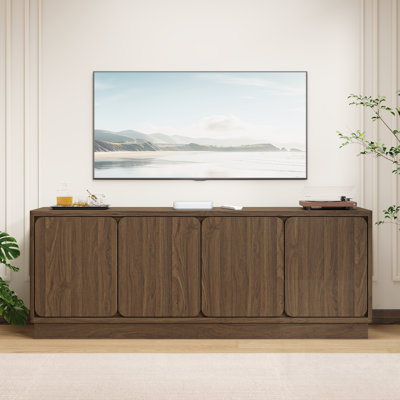 TV Stand with 4 Storage Doors, Wood Particle Board Media Console Cabinet with Cable Holes, Modern TV Cabinet for Living Room
