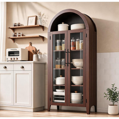 Arched Cabinet with Glass Doors, Walnut