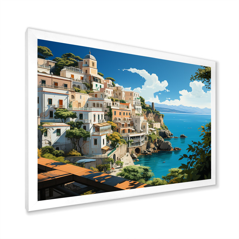 Capri, Italie, paysage côtier, rêve III - Italie, art mural paysage, Cadre de coin blanc fermé, H 16 po x l 32 po x P 1 po