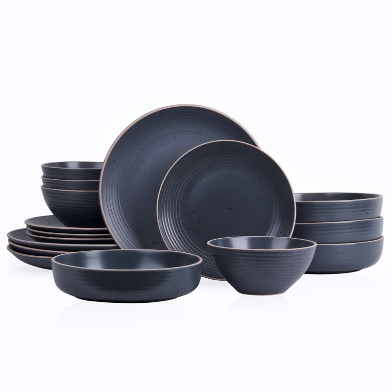 Stone Lain Lauren 16-Piece Dinnerware Set Stoneware, Charcoal