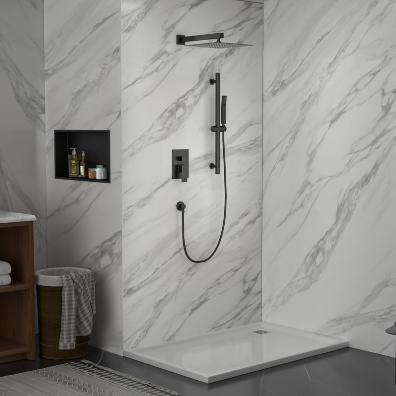 Pomme de douche carrée 12 po avec système de douche 12 po, Noir mat