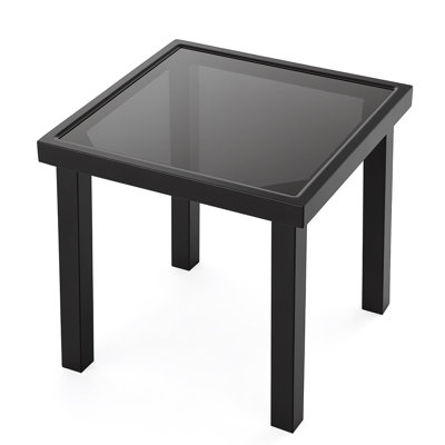 Table de bout d'extérieur carrée Tribesigns, table d'appoint de patio avec plateau en verre résistant à l'eau