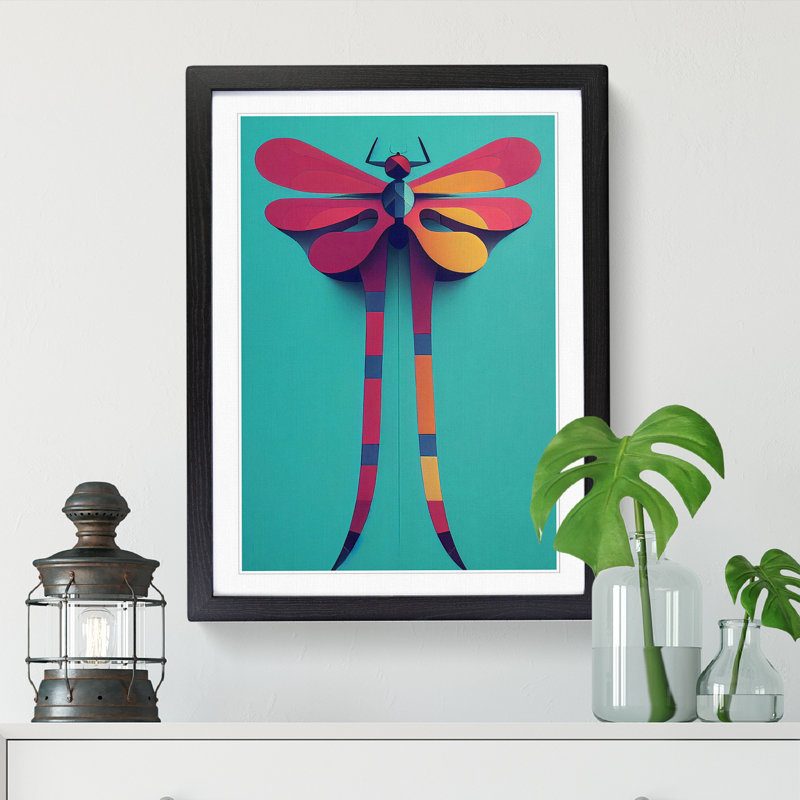 Kootenai Dragonfly Cubism - Picture Frame Print, 64cm H x 46cm W x 2cm D, Oak