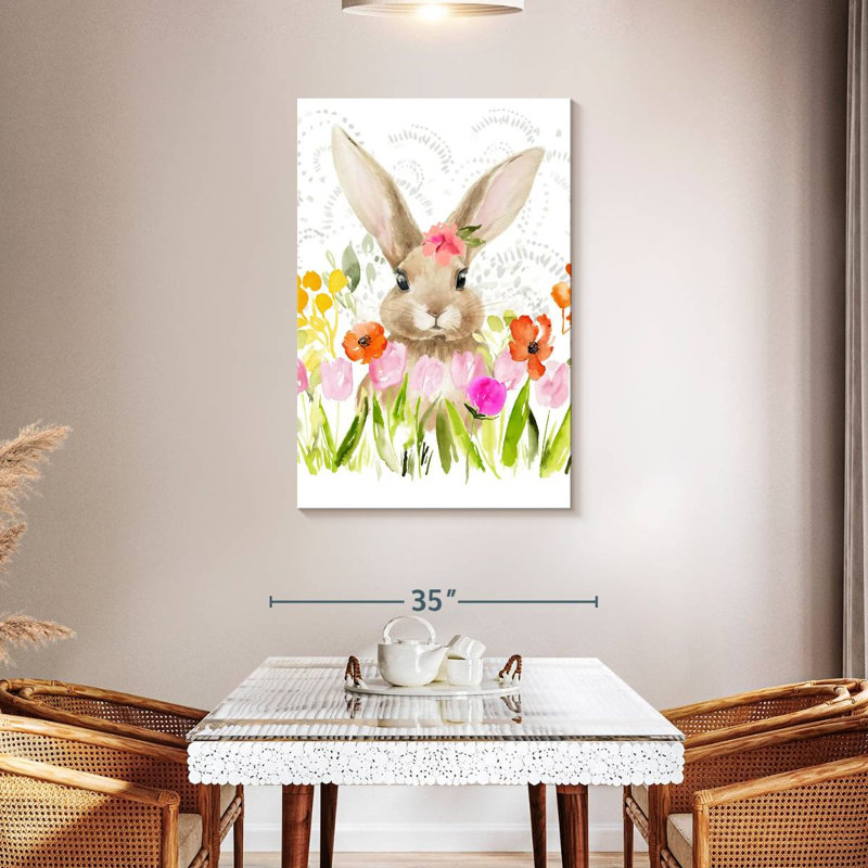 Fleurs d'avril et lapin I, H 45 po x l 30 po