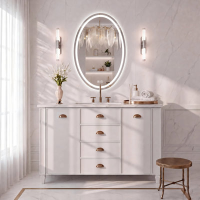Lunara UL Certified Oval LED Wall Mirror with Bright Front Light&Backlit 192LEDs/m, 3-Colors Dimmable, Defogger, IP54 Waterproof