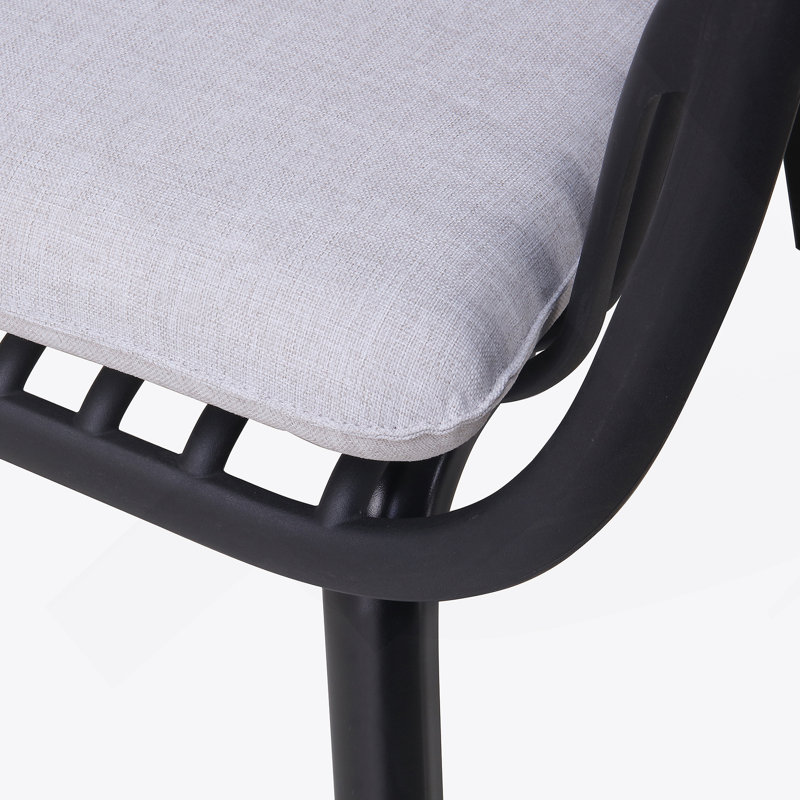 Fauteuil club d'extérieur en PP (ensemble de 2), Coussin gris / cadre noir