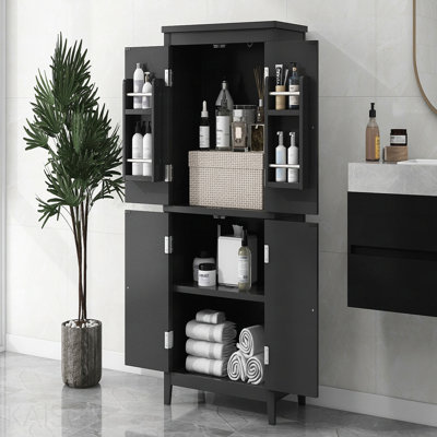 Elegant Bathroom Floor Storage Cabinet, Bathroom Storage Unit, Freestanding Cabinet With 4 Doors, Adjustable Shelves, Adaptable Shelves