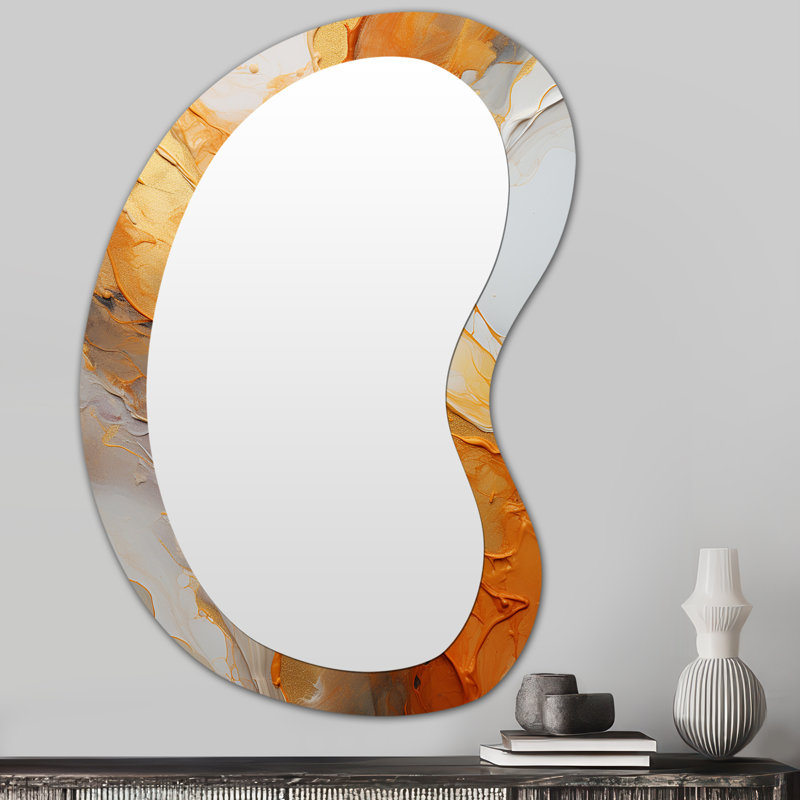 Or et blanc Geode Lava IV - pierre Geode métal Art Decor - miroir mural traditionnel asymétrique, 31 po x 22 po