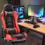 JL Comfurni JD-S0 Adjustable Reclining Ergonomic Faux Leather Swiveling PC & Racing Game Chair with Footrest-86593336