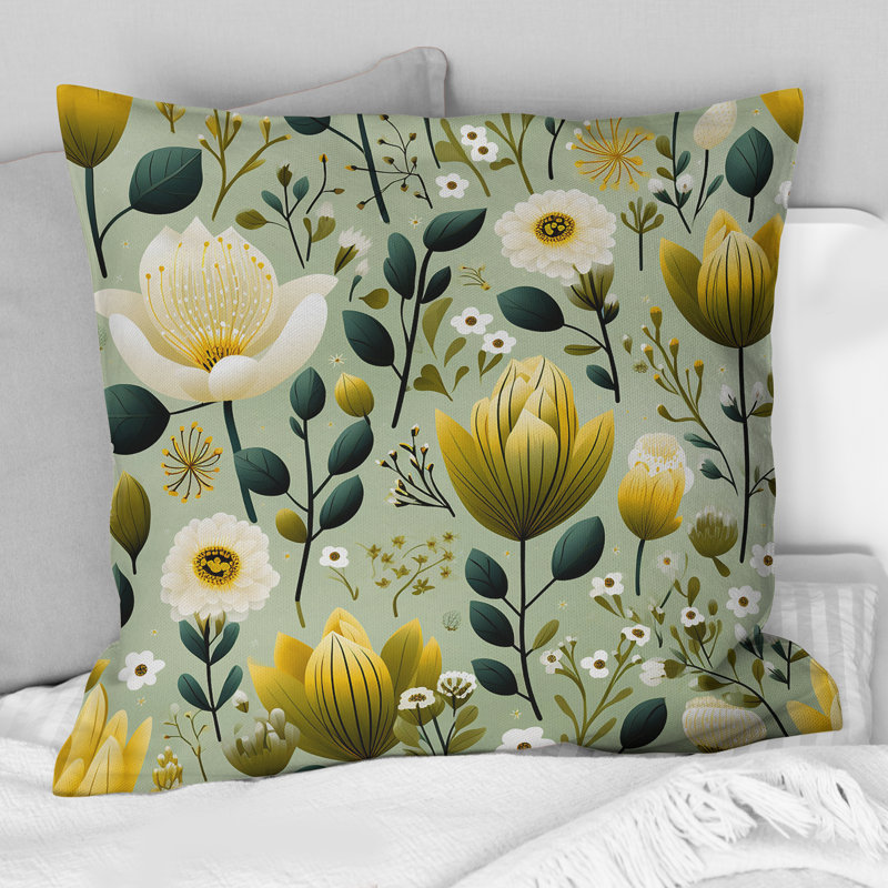 Coussin Serene Green Garden Blooms I - Floral, H 18 po x l 18 po