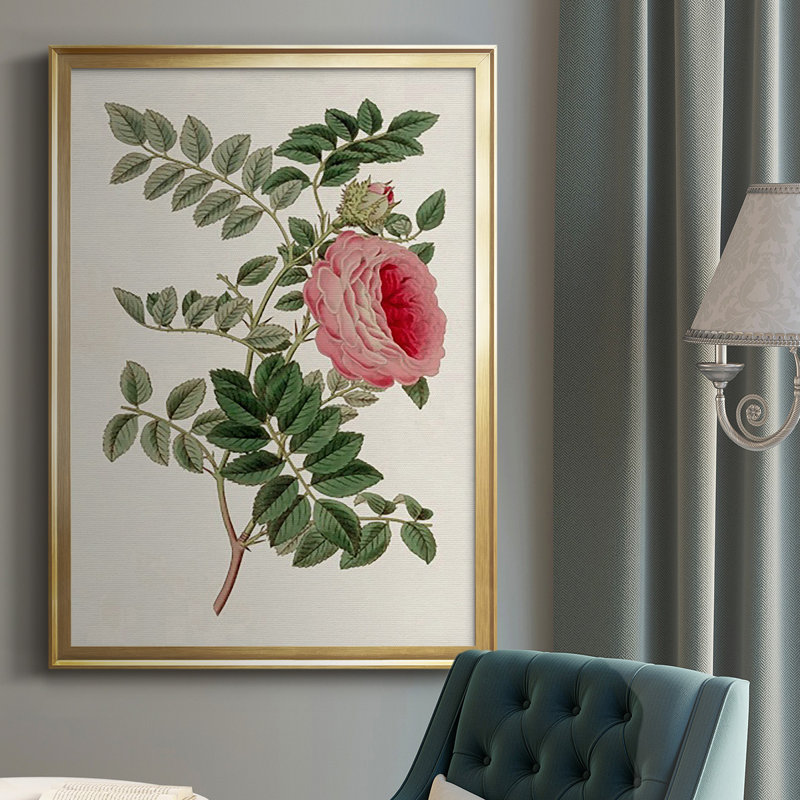 «Pink Floral Mix I», reproduction encadrée sur papier, H 36,5 po x l 26,5 po x P 1 po, Or
