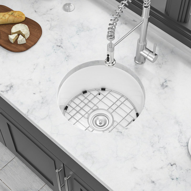 Évier en céramique de 18 po - à simple cuve, et élégant, blanc, à double fixation avec grille de fond de drain pour la décoration de la cuisine Assemblage élégant de 18 pouces Facile à nettoyer