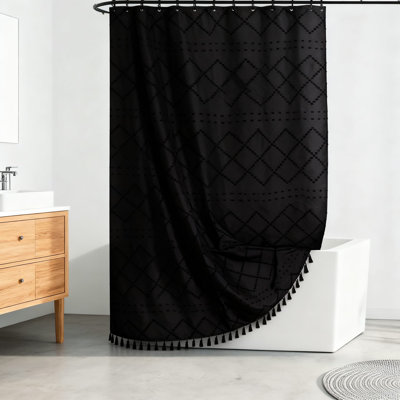 Rideau de douche à pampilles avec motif à chevrons texturé et tissu de salle de bain