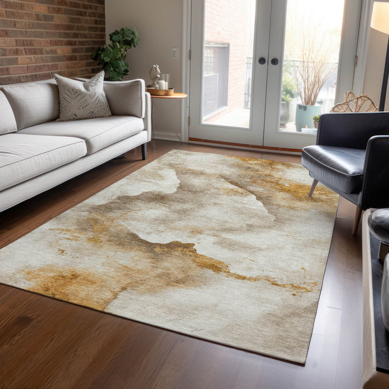 Tapis beige intérieur / extérieur lavable à la machine, Rectangle 2 pi 6 po x 3 pi 10 po