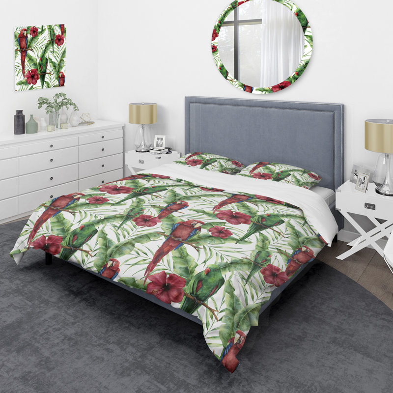 Watercolor Parrots - Ensemble de housse de couette animaux - Microfibre de polyester