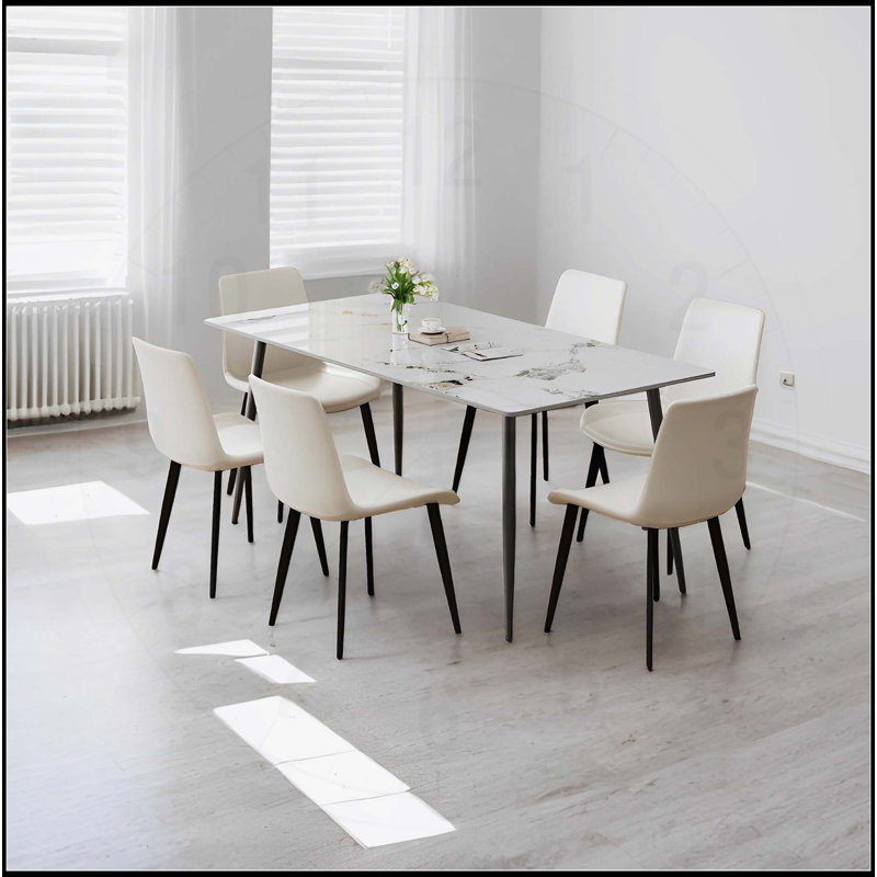 Chaises de salle à manger, siège rembourré en similicuir 4 pièces et pieds robustes en métal, Crème, crème