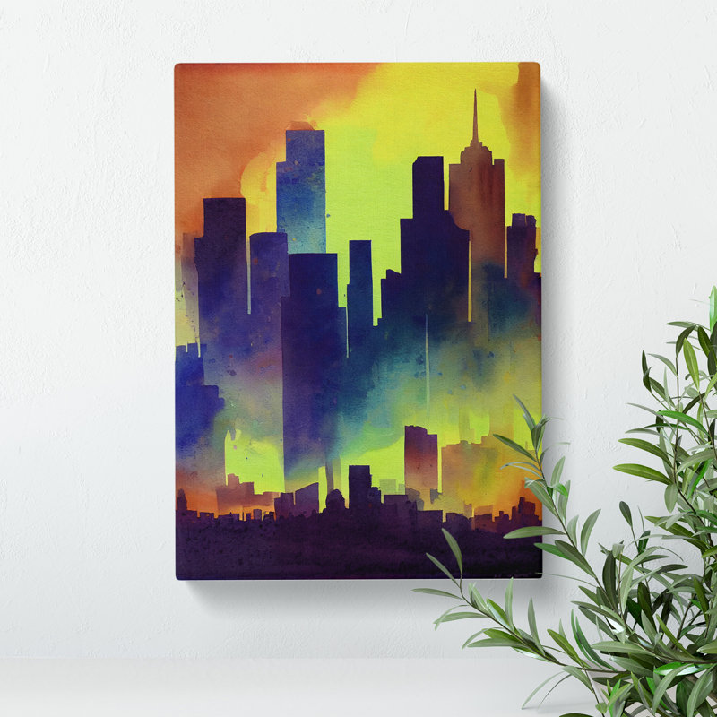 Colourful City Skyline No.4 - Painting, No Matte, 50cm H x 35cm W x 3cm D, Wrapped Canvas