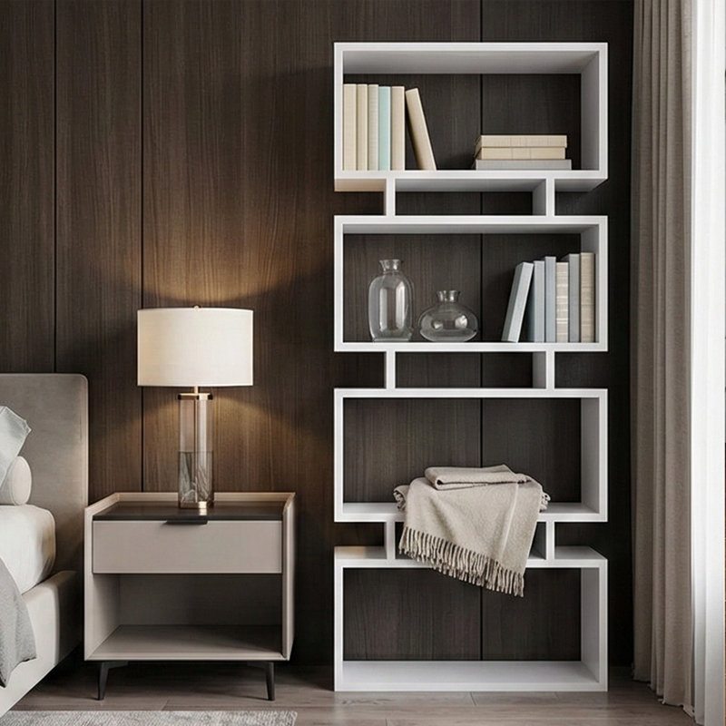 Gurveer Geometric Bookcase, White