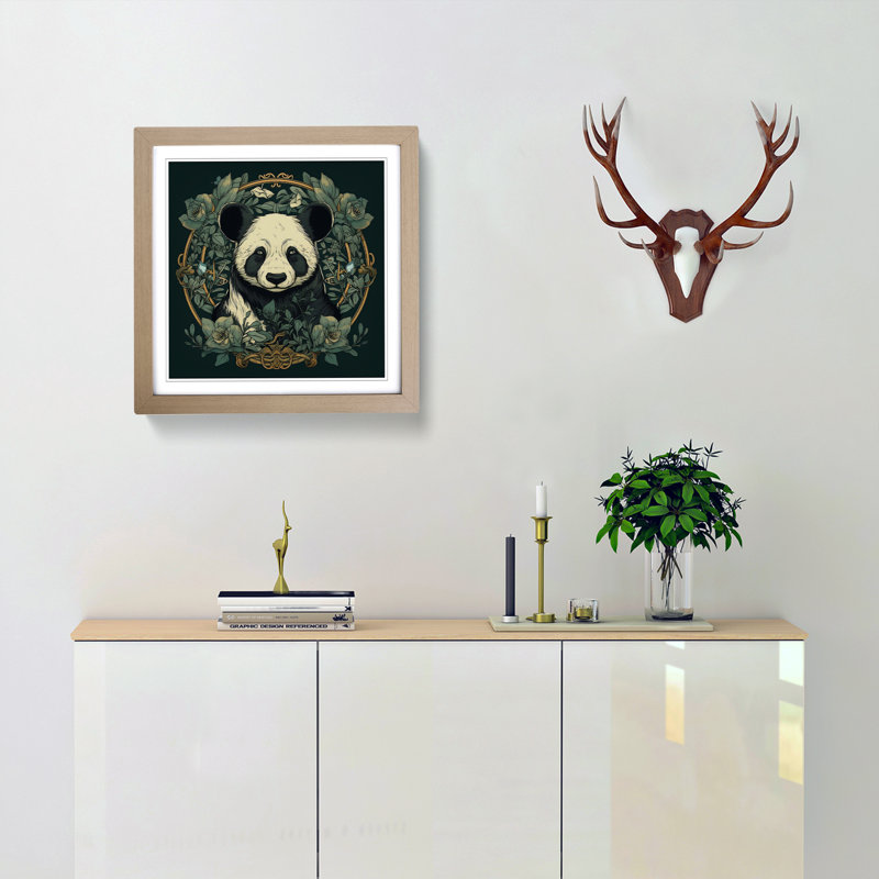 Panda Art Nouveau - Framed Print, Oak