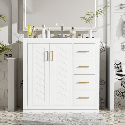 Bathroom Vanity with Ceramic Sink Combo Freestanding Vanity Set with 3 Drawers