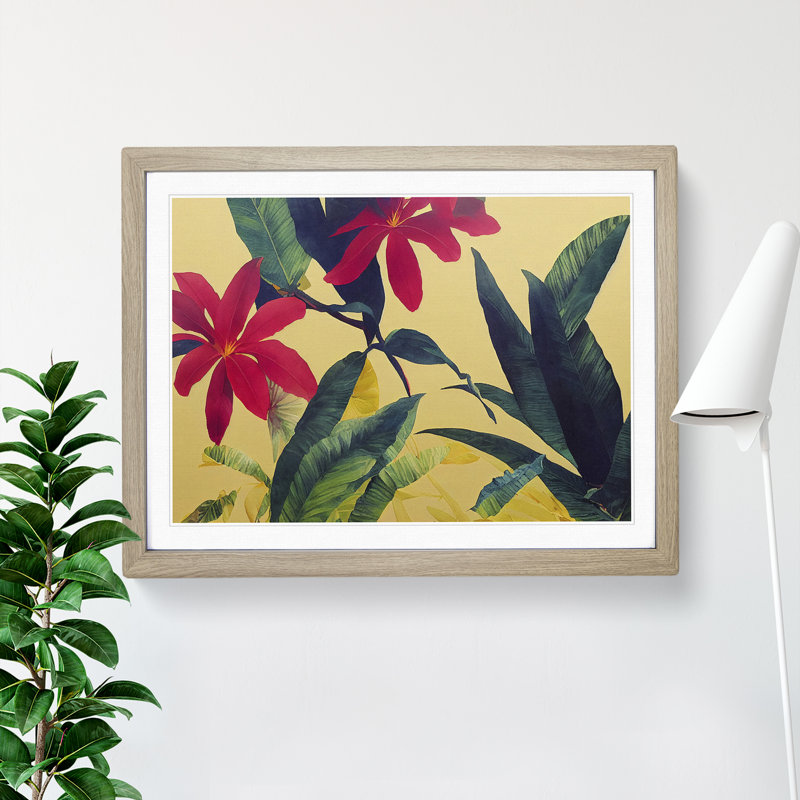 Tropical Flowers 1 Piece Single Picture Frame Painting, 25cm H x 34cm W x 2cm D, Oak